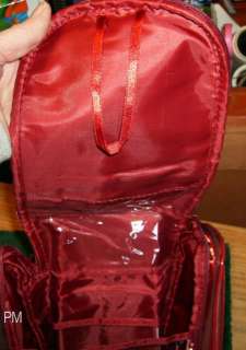 SHINY RED MAKEUP BAG,HANG TO USE, CLOSE TO CARRY,NEW  