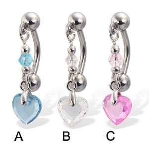  Reversed belly button ring with dangling heart shaped 