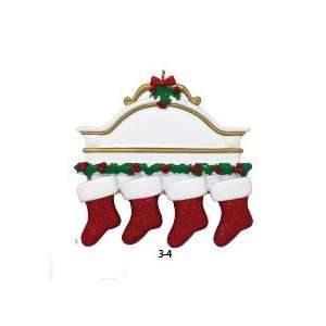  8157 White Mantle with 4 Stockings Personalized Christmas 