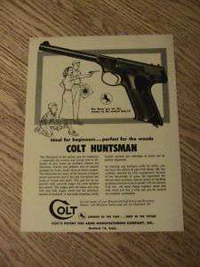 1957 COLT HUNTSMAN ADVERTISEMENT PISTOL GUN AD LADY HER  