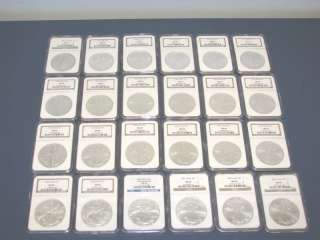 Complete Set (24) Silver Eagles 1986 2009 NGC MS69  