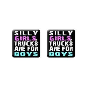 Silly Girls Trucks For Boys   3D Domed Set of 2 Stickers Badges