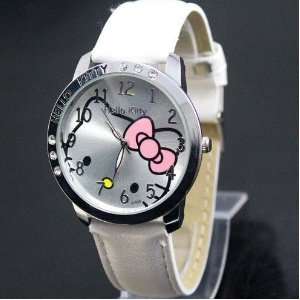 Hello Kitty Large Face Quartz Watch   White Band + Hello Kitty Pouch 