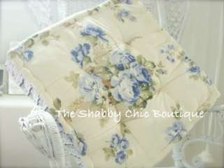   Chair Seat Farm House Shabby Pottery Blue Cottage Roses Cushions Chic