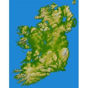  Earth Topographic Satellite Map of Ireland 30 X 24 