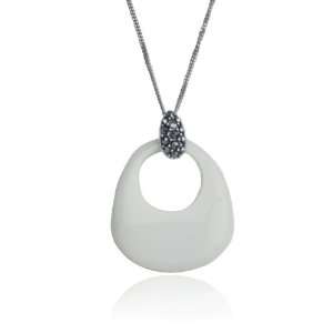   Silver Marcasite and White Agate Open Oval Pendant, 18 Jewelry