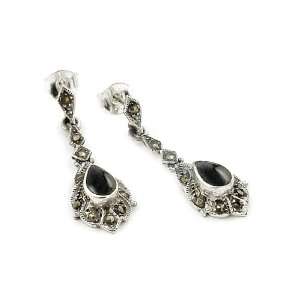    Marcasite And Onyx Sterling Silver Dangling Earrings Jewelry