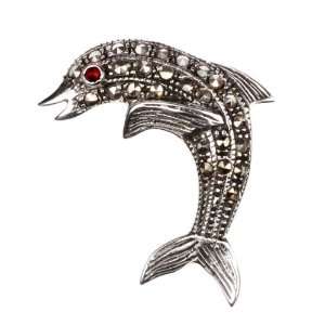  Marcasite with Garnet Dolphin Pin Jewelry