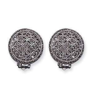   Silver Marcasite Button Clip  On Earrings West Coast Jewelry Jewelry