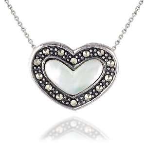   Silver Marcasite and Mother of Pearl Heart Pendant, 18 Jewelry