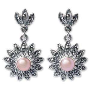    Marcasite and pearl flower earrings, Chiang Rai Rose Jewelry