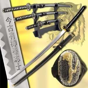  Japanese Black Tiger Samurai Katana Sword VS.Dragon 