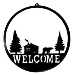  23 Cabin and Bear Metal Welcome Sign
