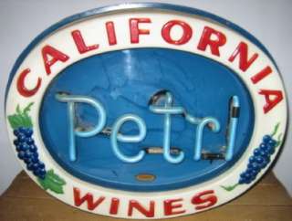   VINTAGE WORKING PETRI CALIFORNIA WINES NEON STORE ADVERTISING SIGN NM