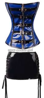 Gothic Blue PVC Buckle Corset HOT PVC Mini Skirt Attached S 6XL A2883 