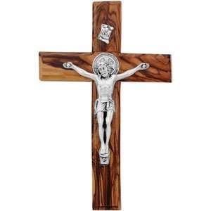  5.50Es Olive Wood Crucifix From The Holy Land W/Pewter 