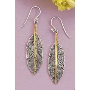  14K Gold Plated Oxidized Sterling Silver Feather Earrings 