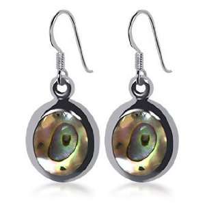   Nickel Free Sterling Silver Abalone Fish Hook Drop Earrings Jewelry
