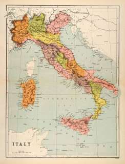 1882 Lithograph Antique Map Italy Sardinia Sicily Corsica Tuscan 