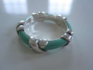   Co. Sterling & Turquoise Blue Enamel Signature X Ring Size 7  