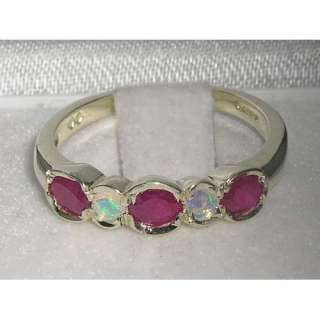 LUXURY 925 SOLID SILVER RUBY & FIERY OPAL ETERNITY RING  