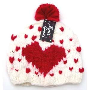    White & Red Heart Winter Knit Warm Beanie Ski Hat Toys & Games