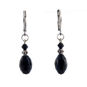  Earrings   E74   Crystal Rice Drop ~ Jet Black SERENITY 