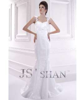 Jsshan Embroidery Lace Satin Mermaid Formal Bridal Gown Wedding Dress 