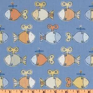  44 Wide BOT Buddies Wind Up Fish Light Blue Fabric By 