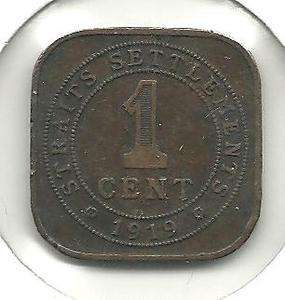   1919 STRAITS SETTLEMENTS SQUARE 1 CENT 92 YEARS OLD O315  