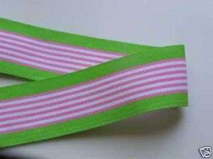 Preppy Grosgrain Ribbon Green Pink White Stripe 1.5 3YD  