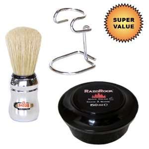 Shaving Set with Omega Silver Professional Series Brush, Chrome Brush 