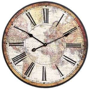 23 Round Wooden Wall Clock World Map NEW 807472284200  