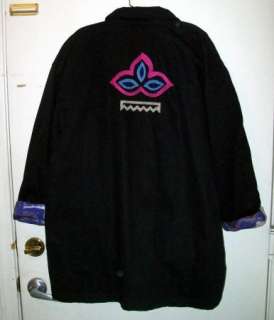   YUMA JACKET, Coat w Tribal Embroidery, Silver Mask Buttons, sz 1