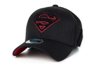Superman Woolly Logo Baseball Cap Flexfit Spandex Hat Black Red Border 