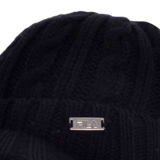 Fila Vintage Black Winter Woolie Beanie Peaked Hat OSFA Mens Casual 