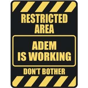   RESTRICTED AREA ADEM IS WORKING  PARKING SIGN