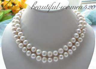 A++ 2ROW 8 12mm white round CULTURED PEARL necklace  