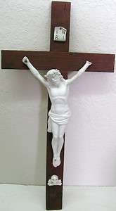 Large Antique Crucifix Wood Wall Vintage Bisque Porcelain Corpus Jesus 
