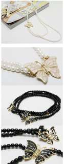   charm elegant style butterfly long pearls chain woman necklace  