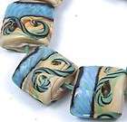 Lampwork Glass Turquoise Lace Square Beads 16mm  
