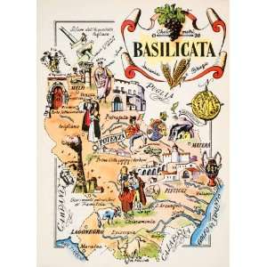  1950 Photolithograph Map Basilicata Italy Potenza 