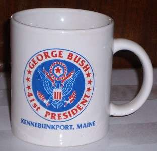 GEORGE BUSH 41st PRESIDENT KENNEBUNKPORT MAINE COFFEE CUP / MUG   GOOD 