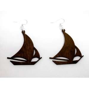  Brown Sailboat Wooden Earrings GTJ Jewelry