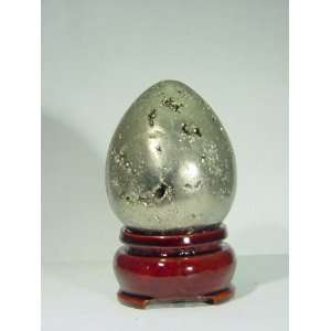 Iron pyrite lapidary egg with stand