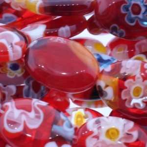 Floral Glass   Red  Oval Plain   14mm Height, 10mm Width, Sold by 16 