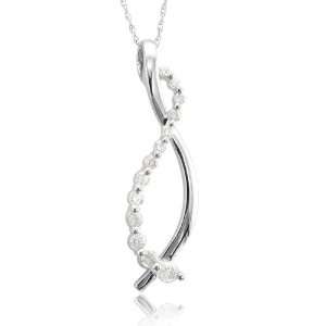  10k White Gold Ribbon Journey Diamond Pendant Necklace (HI 