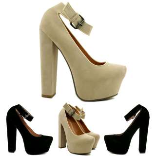 NEW WOMENS SUEDE STYLE BLOCK HEEL CONCEALED PLATFORM POINTY TOE COURT 