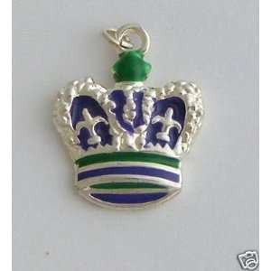  Mardi Gras Crown Silver Plated Charm w/Green & Purple 