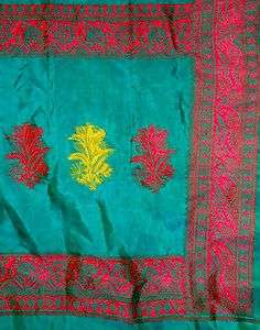 Pure silk Antique Vintage Sari Fabric 4y pck green  